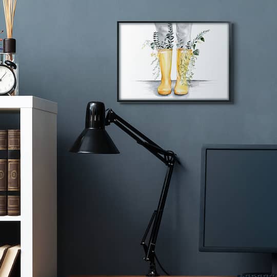 Stupell Industries Yellow Rainboot Bouquets Chic Wildflower Foliage in Black Frame Wall Art